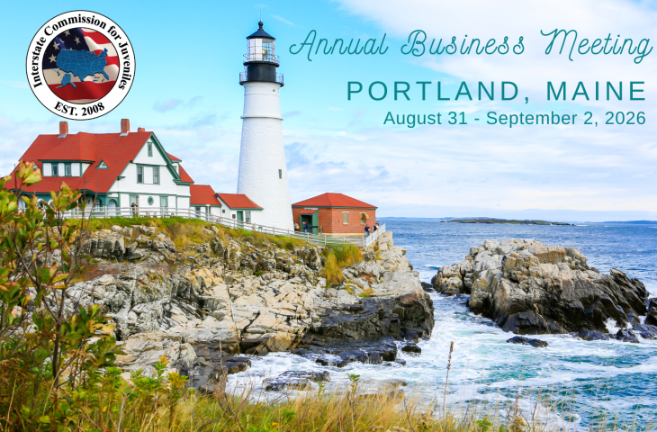 Image of lighthouse on the coast of Maine with "Save the Date" and "Portland Maine August 21-September 2, 2026"