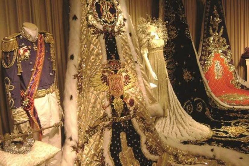 Images of Mardi Gras Carnival costumes in museum